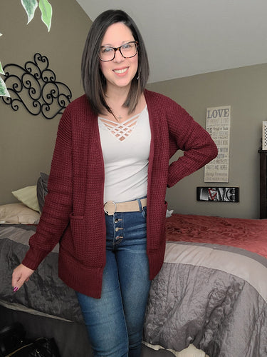 Burgundy Waffle Knit Sweater