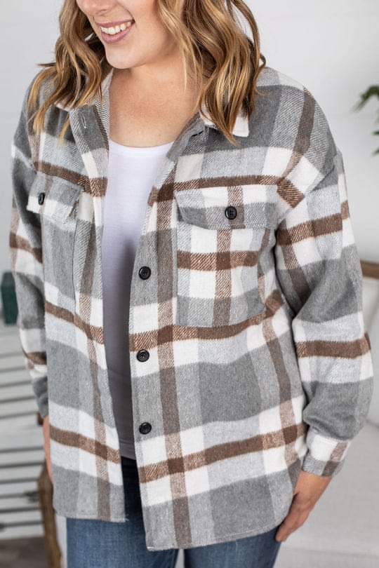 Brown & Gray Plaid Shacket
