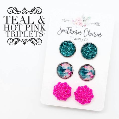 Teal & Hot Pink Triplets