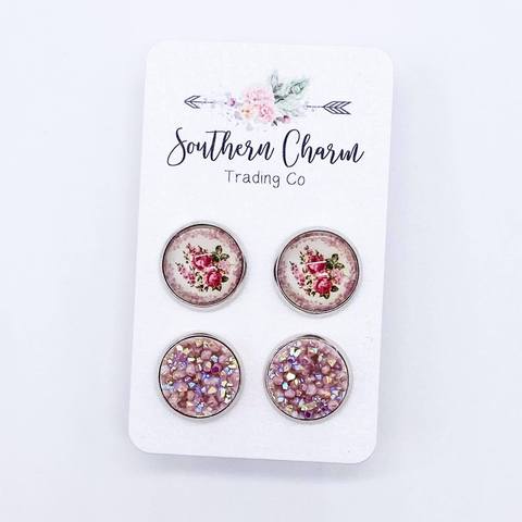 Pink Floral Glitter Duos