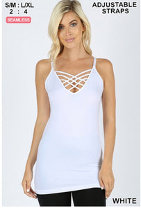 White Lattice V-Neck Tank