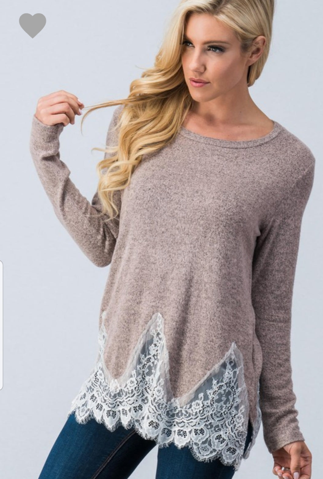 Mauve Long Sleeve Top with Lace Trim