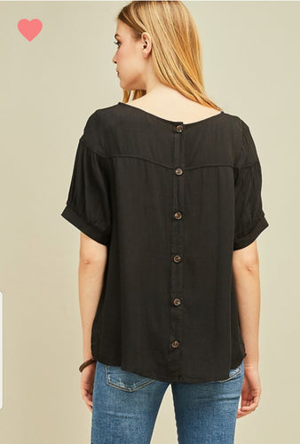 Black Buttoned Back Top