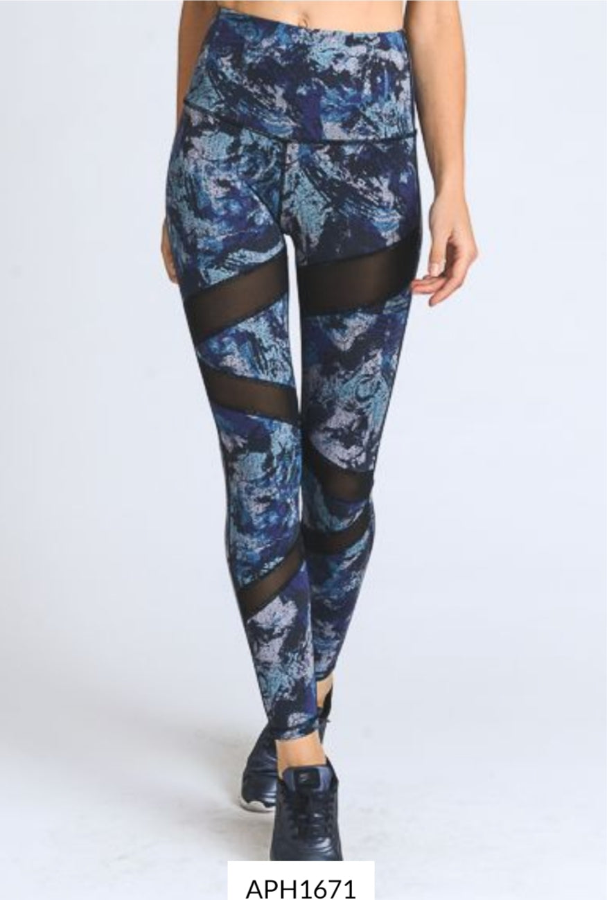 Blue Abstract Mesh Leggings