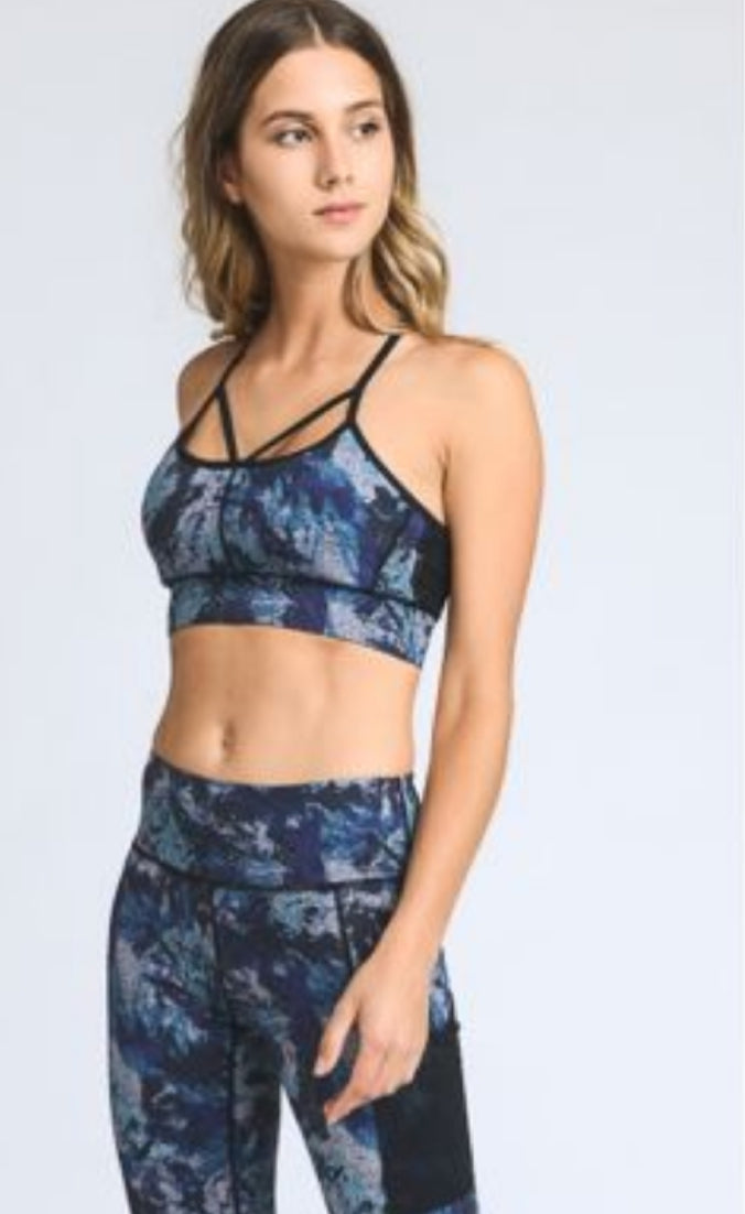 Blue Abstract Sports Bra