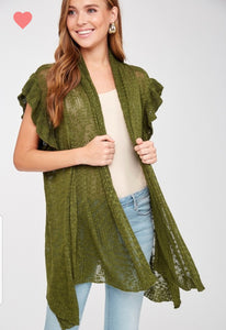 Olive Ruffle Sweater Cardigan