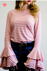 Pink Double Bell Sleeve Top