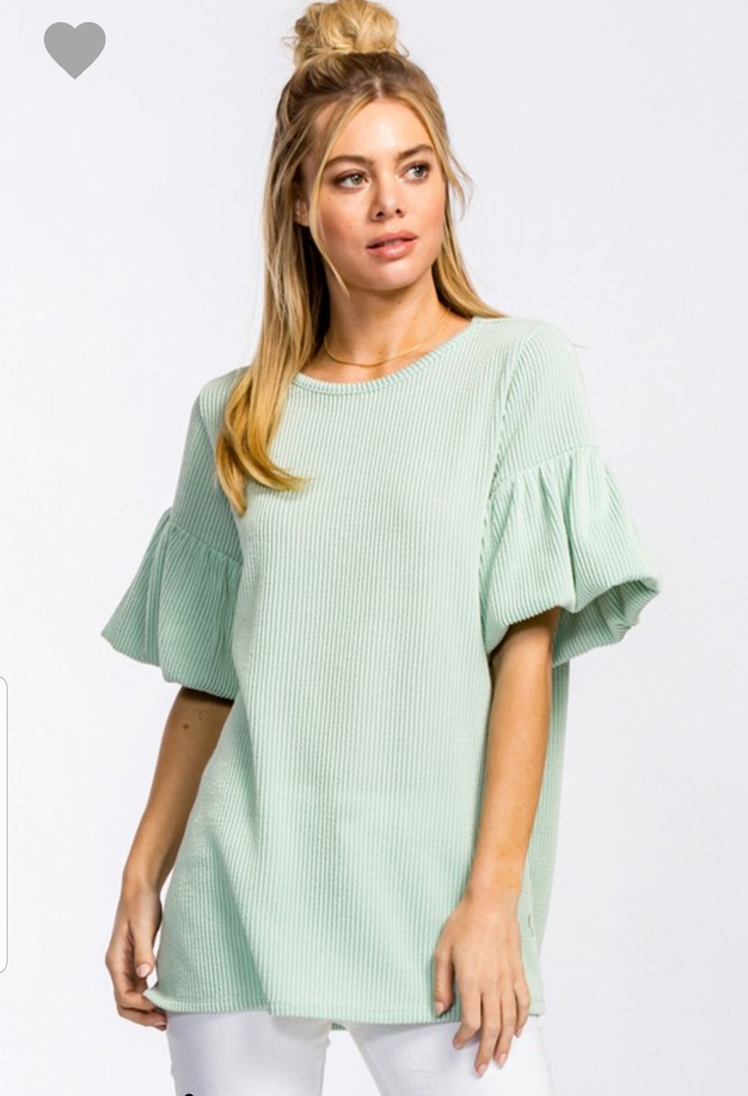 Sage Bubble Sleeve Top