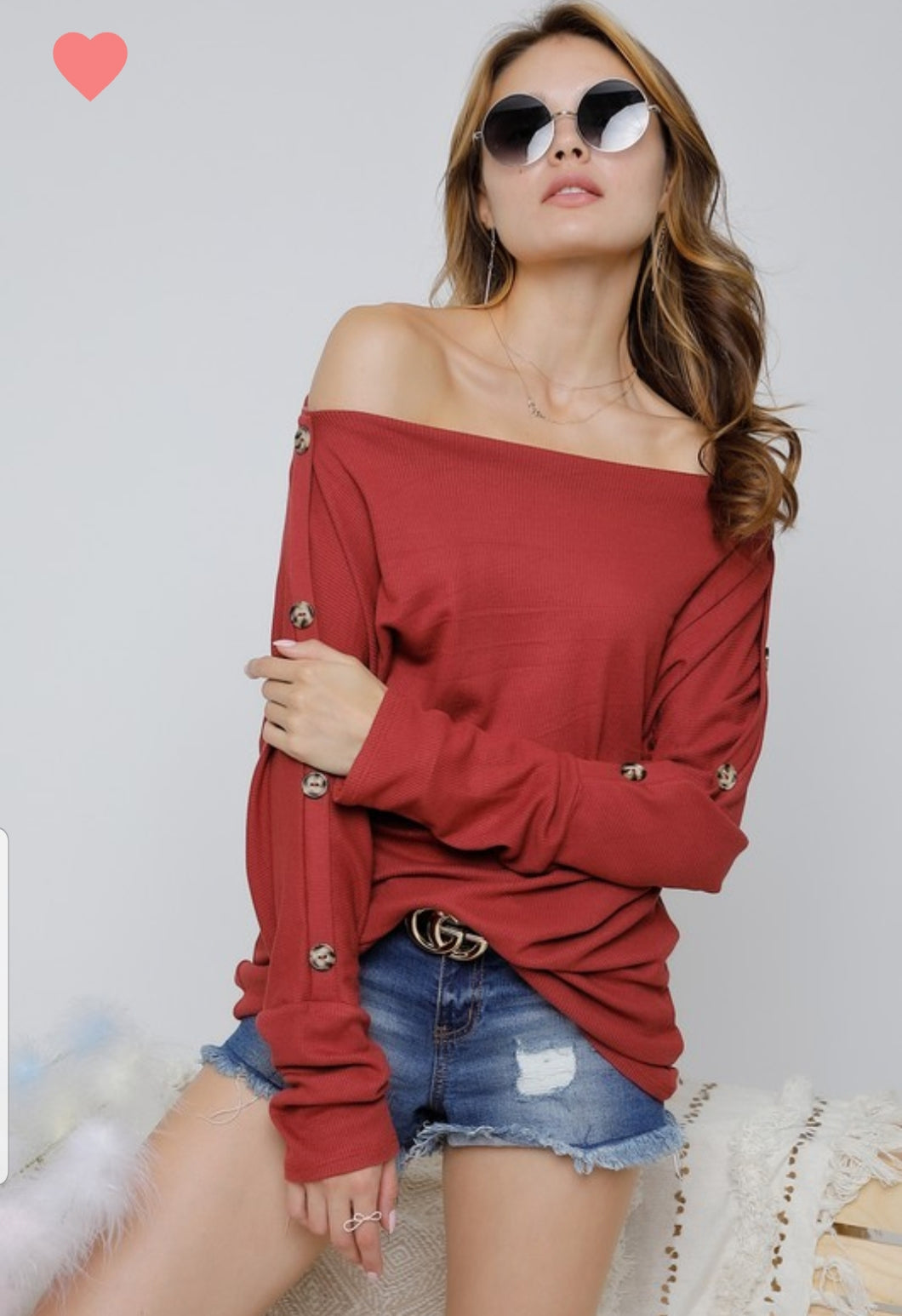 Marsala Off the Shoulder Button Top