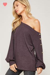 Plum Hacci Button Off the Shoulder Top