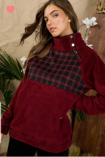 Burgundy Plaid Sherpa