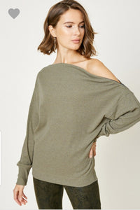 Olive Zipper Off the Shoulder Top