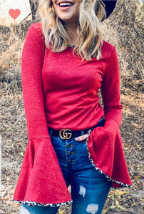 Red Leopard Bell Sleeve Top