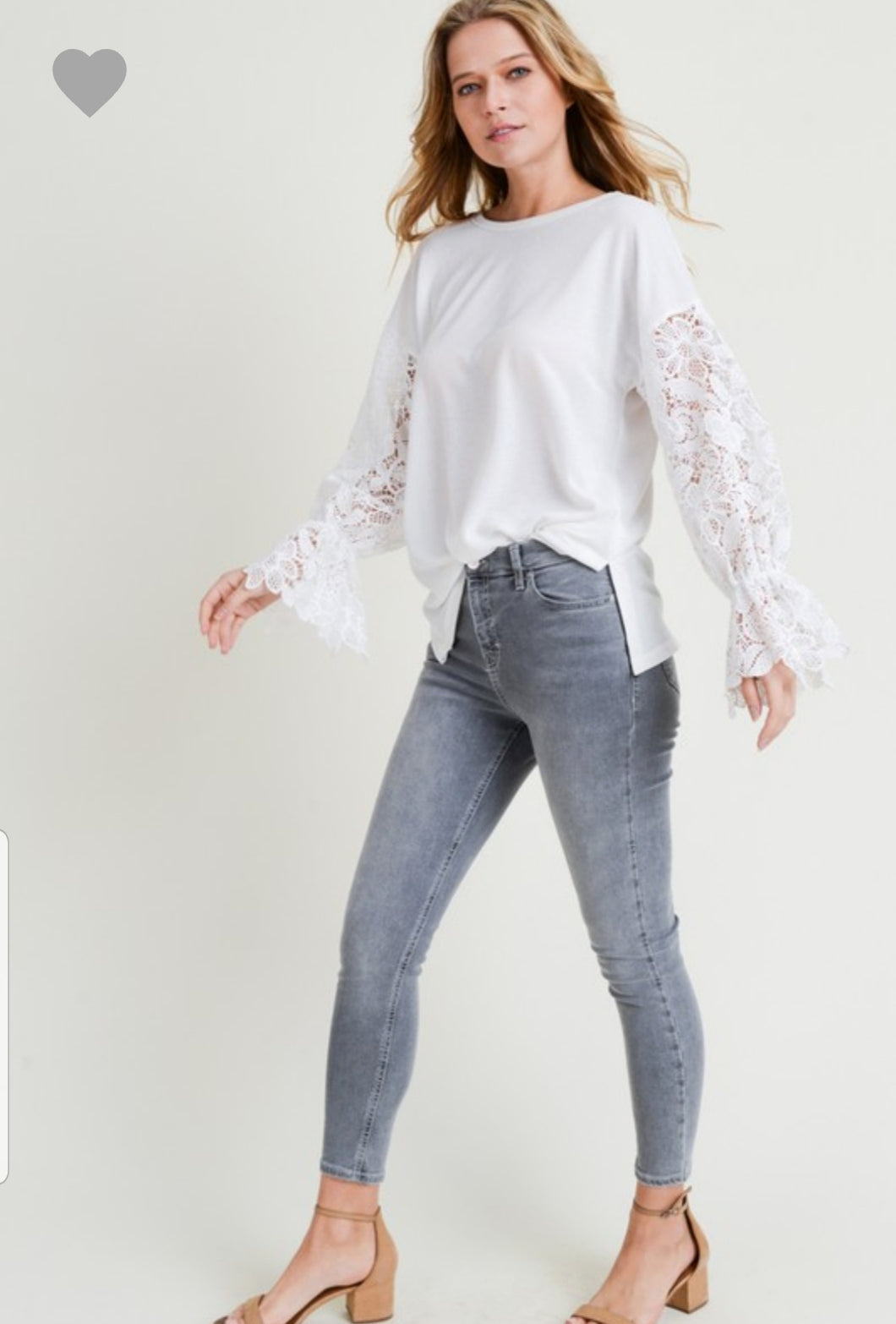 White Lace Sleeve Top