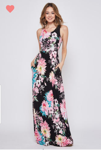 Black & Yellow Floral Maxi Dress