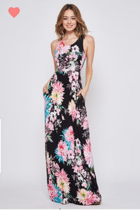 Black & Yellow Floral Maxi Dress