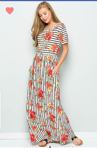 Ivory Floral & Stripes Maxi Dress