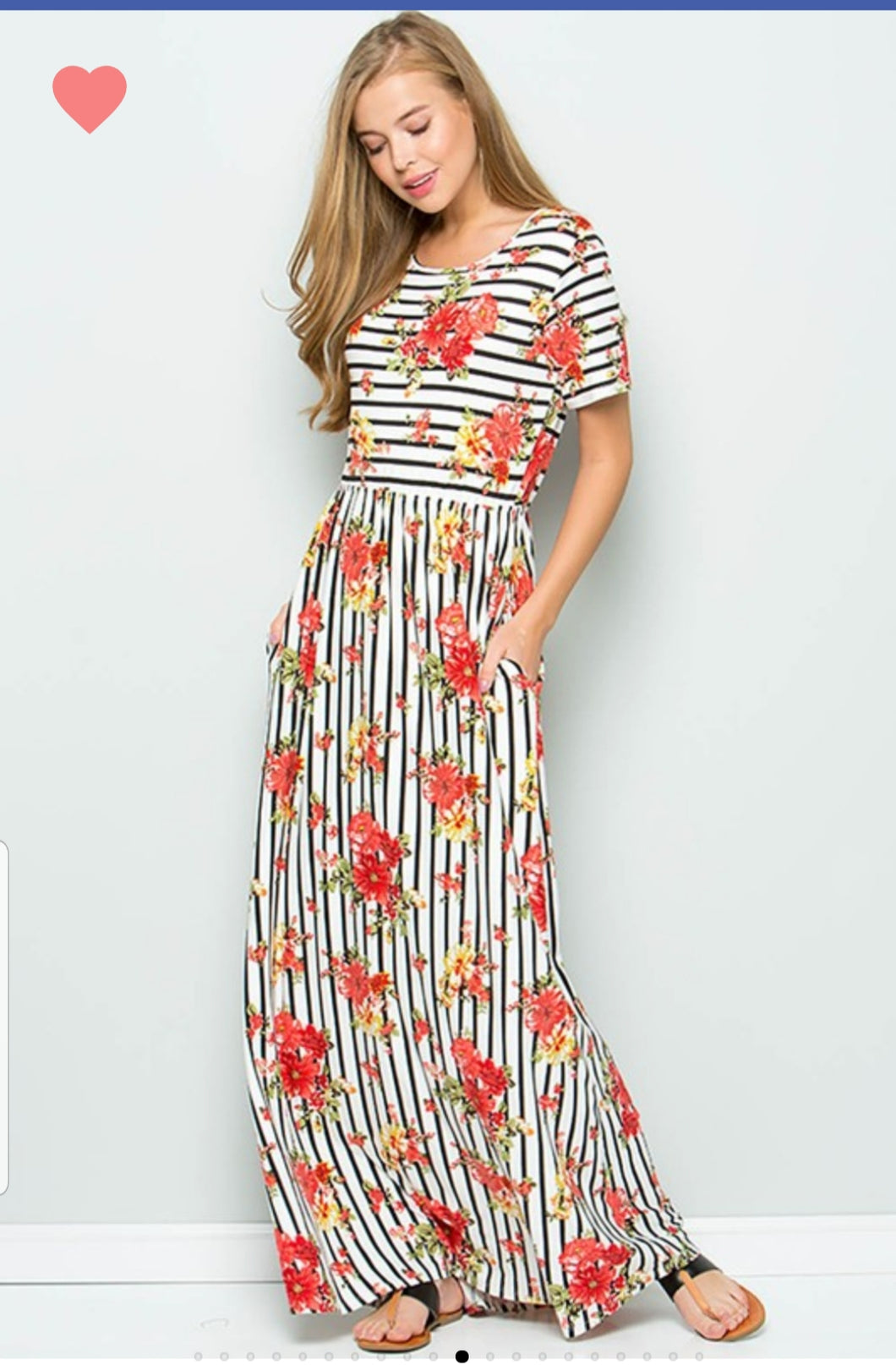 Ivory Floral & Stripes Maxi Dress