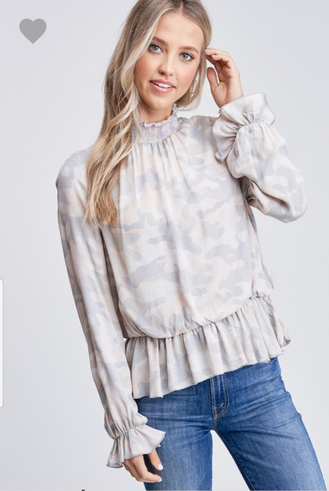 Camo Ruffle High Neck Top