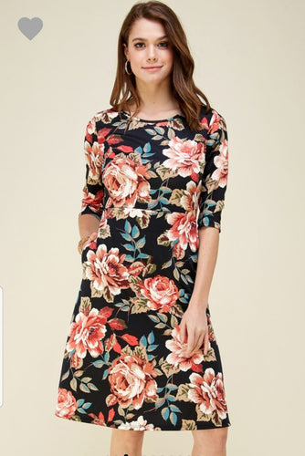 Black Midi Floral Dress