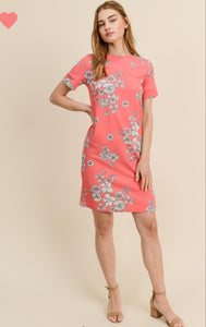 Coral Floral Shift Dress