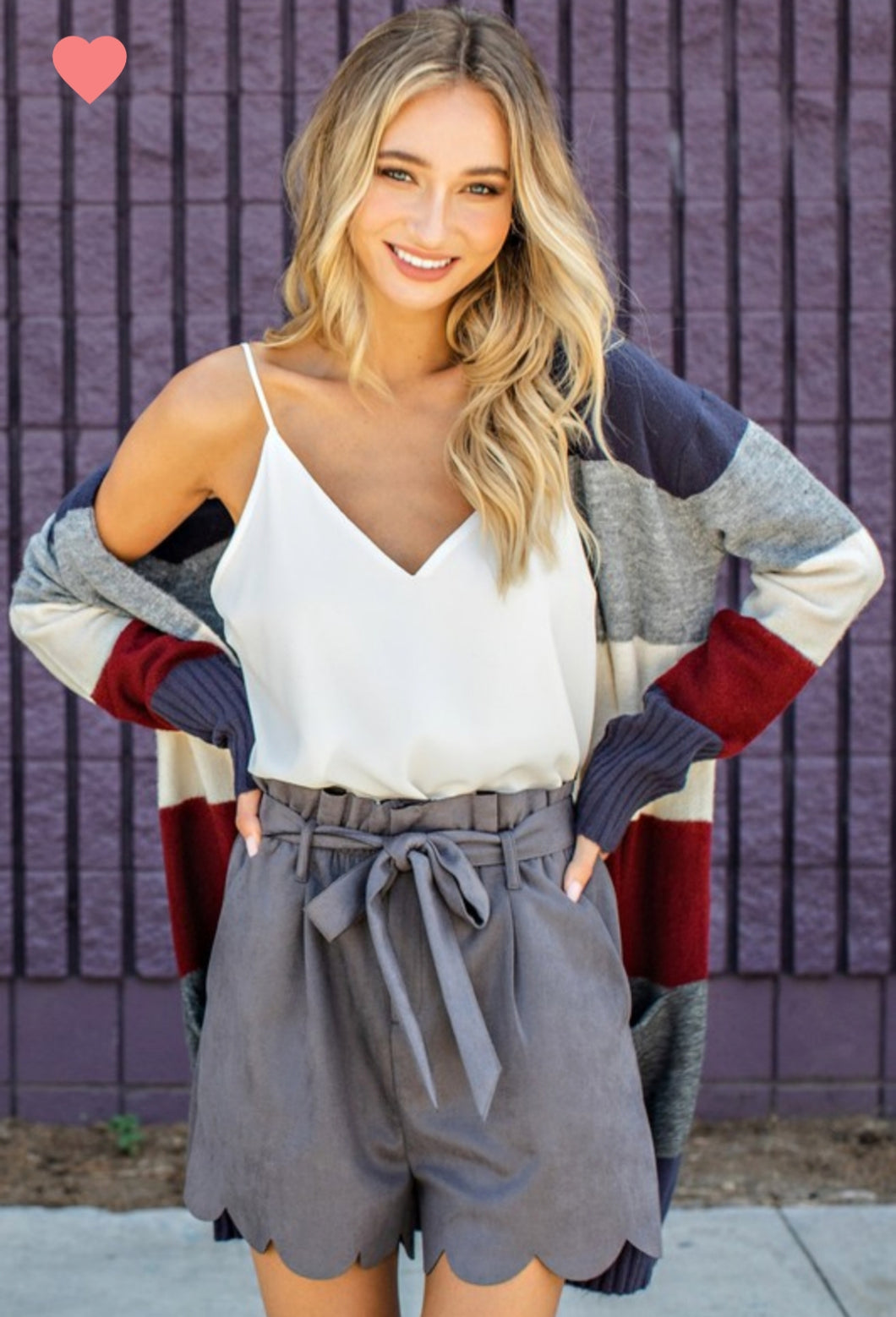 Charcoal Suede Scallop Shorts