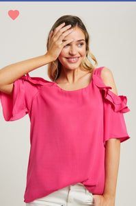 Hot Pink Cold Shoulder Top