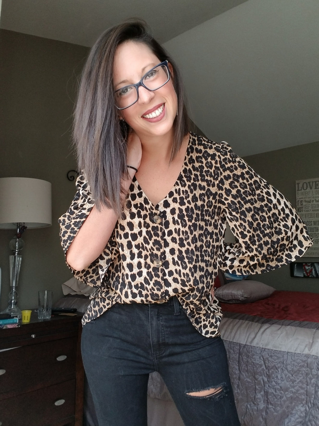 Leopard Bell Sleeve Top