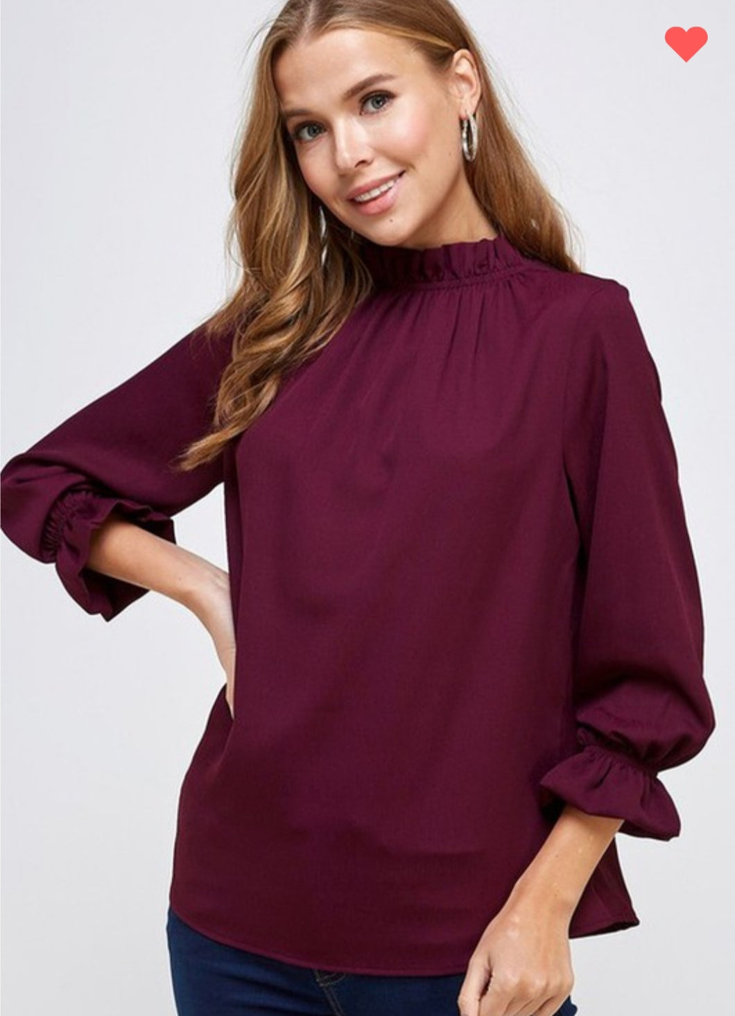 Wine Puffed Sleeve Blouse