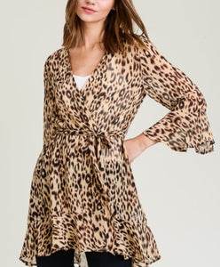 Olive Leopard Ruffle Kimono