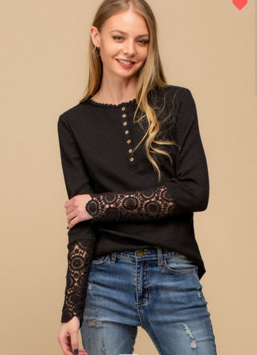 Black Crochet Lace Sleeve Top