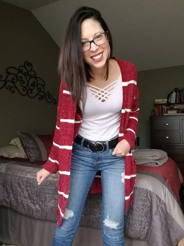 Burgundy Chenille Striped Sweater