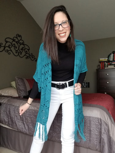 Teal Knit Frayed Kimono