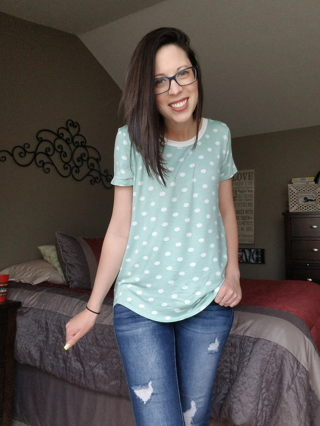 Sage Polka Dot Lace Back Tee