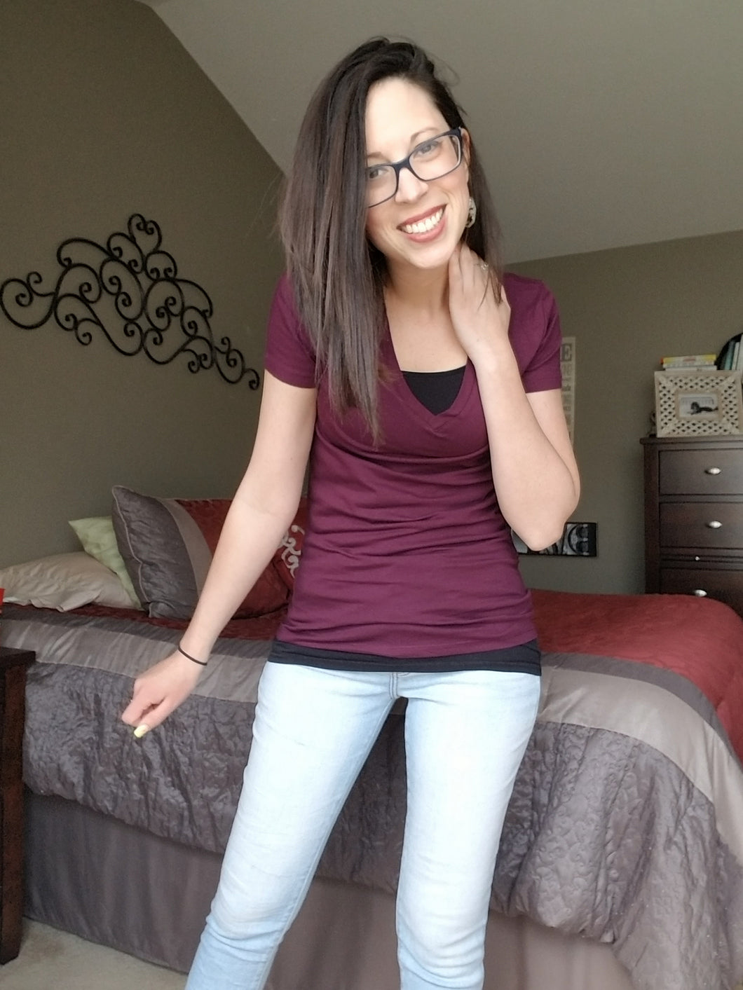 Dark Plum V Neck Tee