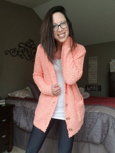 Coral Popcorn Button Down Sweater