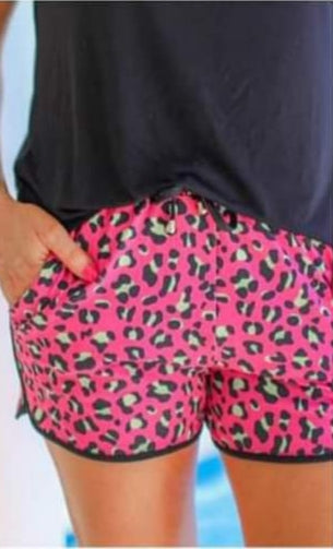 Bright Pink Leopard Work Out Shorts