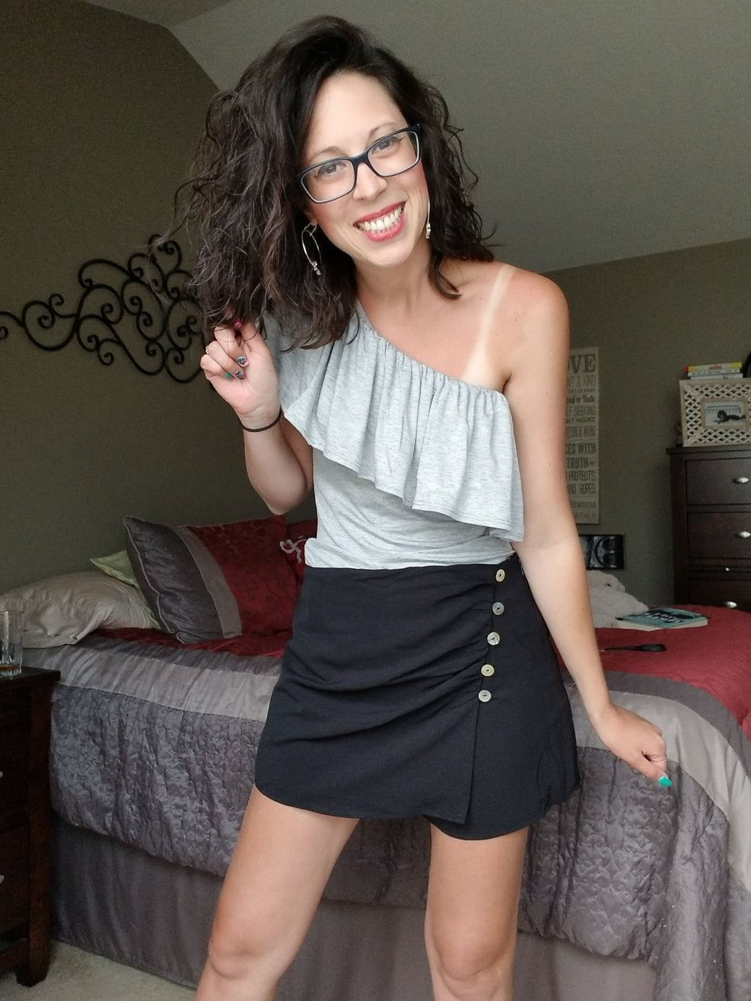 Heather Grey Ruffle Off the Shoulder Tank