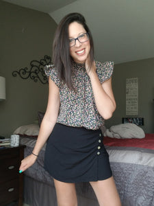 Black Button Wrap Skort