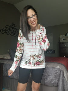 Pink Striped Floral Hoodie