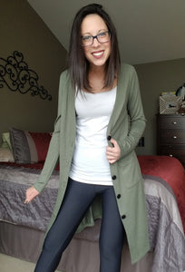 Olive Button Long Cardigan