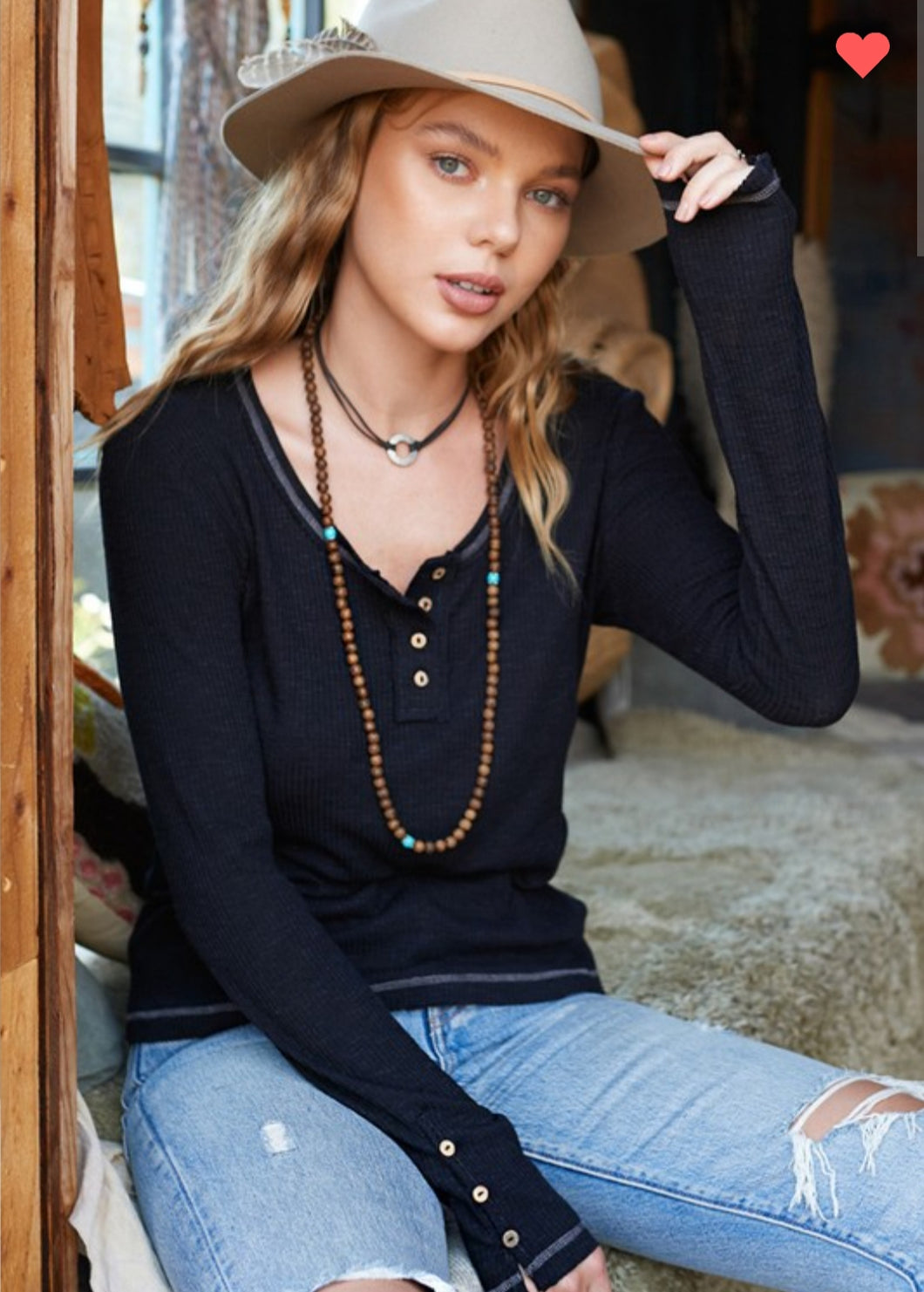 Black Button Down Henley