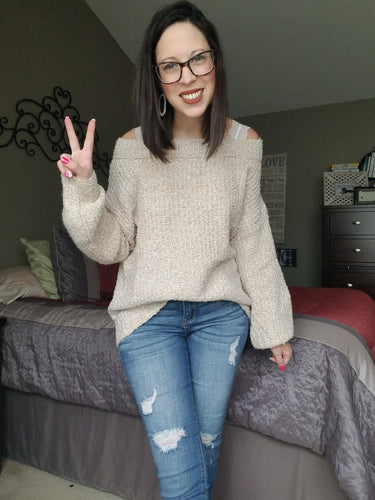 Oatmeal Off the Shoulder Sweater