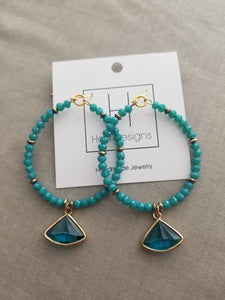 Teal Triangular Beaded Hoops