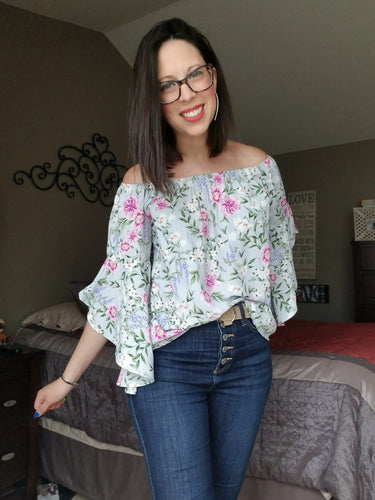 Blue Floral Off the Shoulder Top