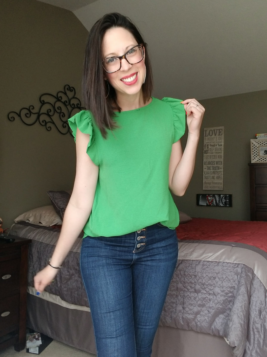 Kelly Green Flutter Sleeve Top