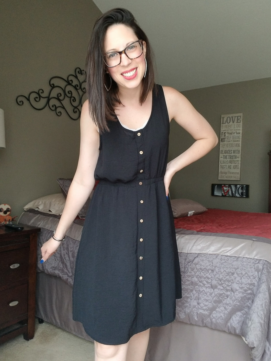 Black Crepe Button Down Midi Dress