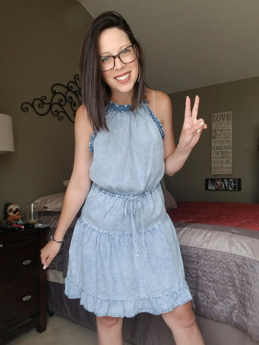 Denim Ruffle Halter Dress