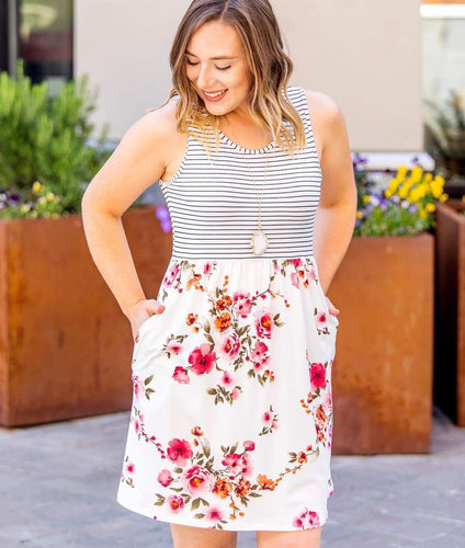 White Floral Midi Dress