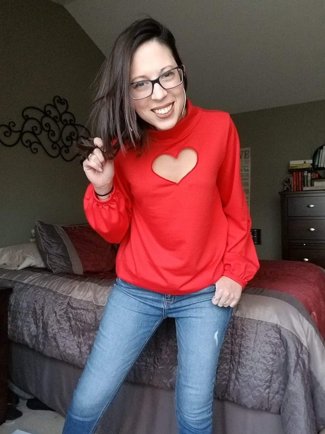 Red Open Heart Top